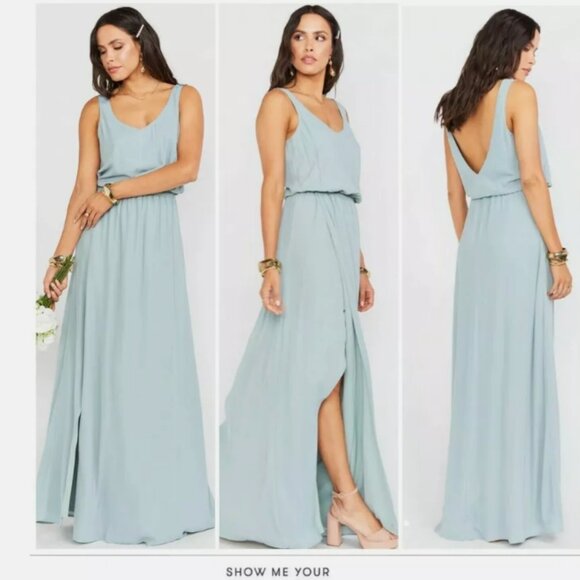 Show Me Your Mumu Kendall V-Neck Maxi Dress in Silver Sage Crisp Chiffon NWT - Picture 1 of 17